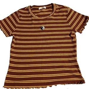 Ultra Flirt Short Sleeve Lettuce Trim Gryffindor Red Gold Stripe Ying Yang Tee